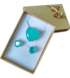 Conjunto Colar E Brinco Coração Pedra Zirconia Fusion Verde