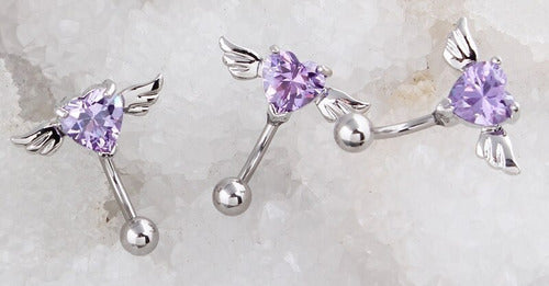 Piercing De Umbigo Invertido Prata Zirconia Coração Rosa Rox