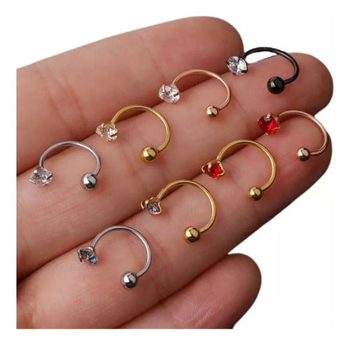Piercing Ferradura Nariz Cartilagem Pedra Zirconia Aço Cirúr