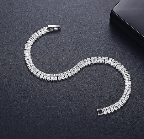 Pulseira Bracelete Prata Com Pedra Zircônia Noiva Debutante