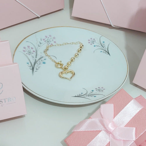 Pulseira Com Pingente Coração Folheada A Ouro Semi Joia