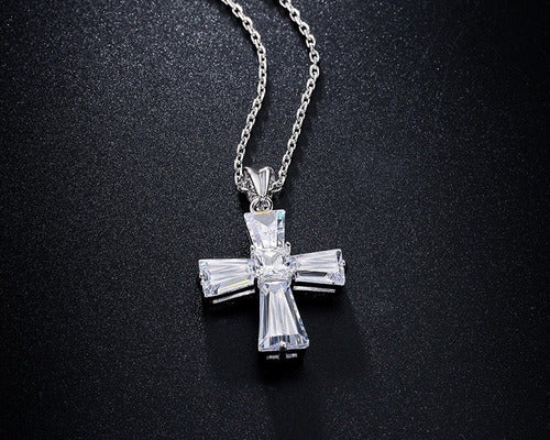 Colar Gargantilha Cruz Crucifixo Noiva Zirconia Prata