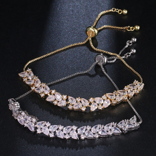 Pulseira Bracelete Dourada Zircônia Noiva Debutante 15 Anos - 18 cm - Dourado - 18 cm