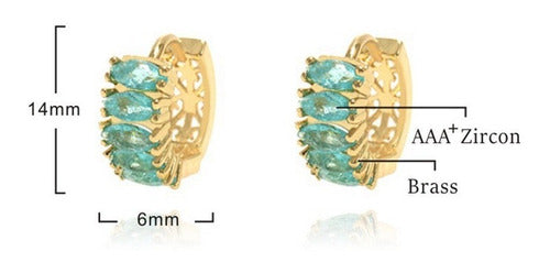 Brinco Argola Pedra Zirconia Verde Dourado Folheado Ouro 18k