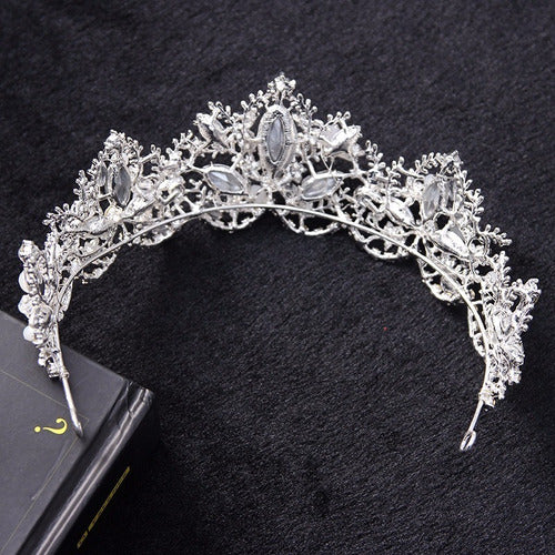 Coroa Tiara Arranjo Cabelo Noiva Strass Prata Prateada Luxo