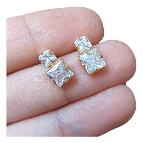 Brinco Zirconia Dama Daminha Dourado F. Ouro 18k Semi Joia