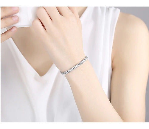 Pulseira Bracelete Prata Com Pedra Zircônia Noiva Debutante