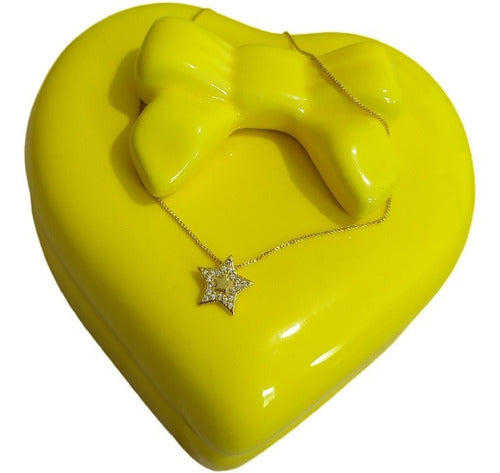 Colar Pingente Estrela Pedra Zirconia Folheado A Ouro 18k