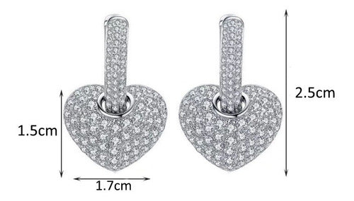 Brinco Argola Pedra Zirconia Coração Dourado F. Ouro 18k