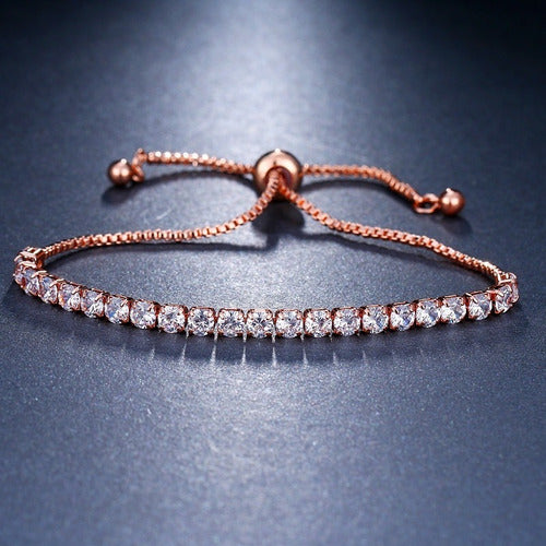 Pulseira Bracelete Rosê Com Pedra Zircônia Noiva Debutante
