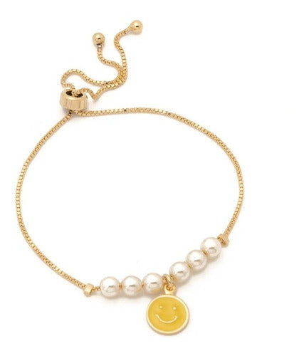 Pulseira Infantil Pingente Smile Pérola Folheada Semi Joia