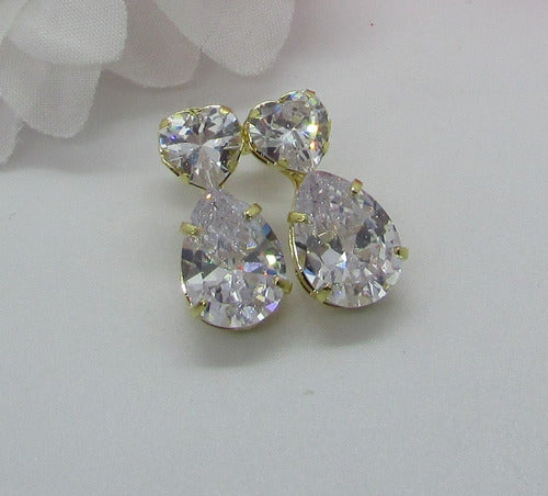 Brinco Noiva Pedra Zirconia Dourado Gota Debutante Pequeno