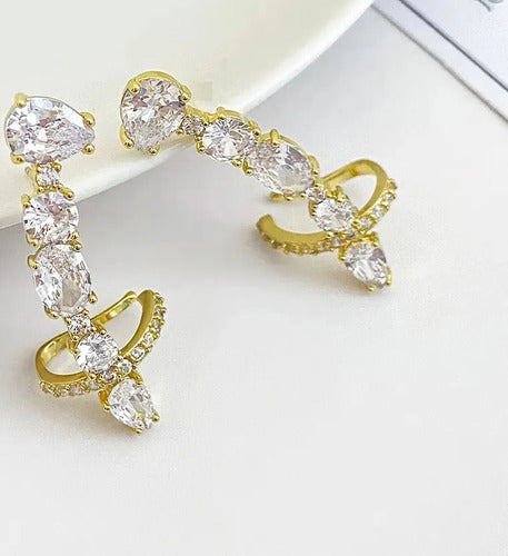 Brinco Ear Cuff Noiva Pedra Zirconia Dourado Festa Debutante