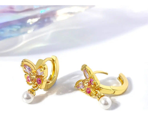 Brinco Pérola Argola F Ouro 18k Dourado Pedra Zirconia Peque