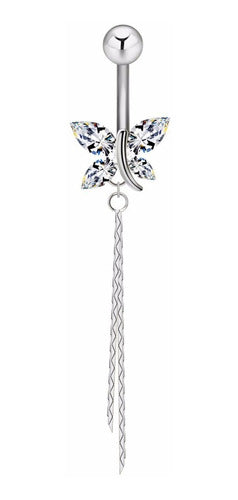 Piercing De Umbigo Prata Ou Dourado Borboleta Zirconia