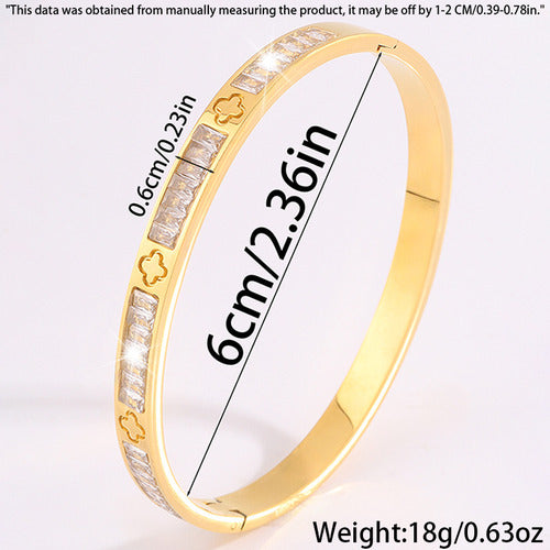 Pulseira Bracelete Dourada Com Pedra Zircônia Trevo Semijoia