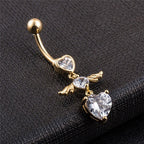 Piercing De Umbigo Dourado Zirconia Coração Pendurado Ouro