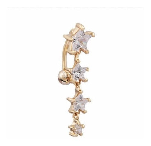 Piercing De Umbigo Dourado Ouro Pendurado Estrela Invertido