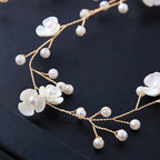 Tiara Arranjo Cabelo Noiva Pérola Fio Flor Dourado Prata