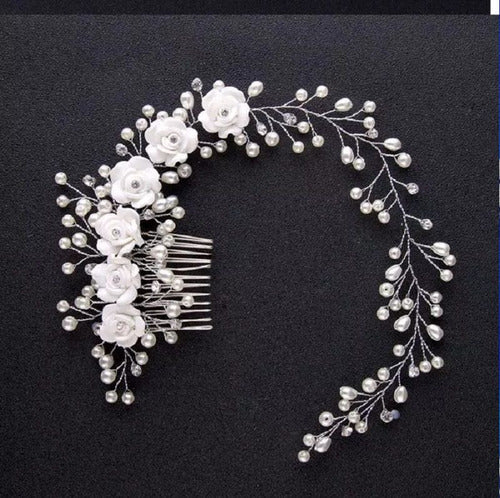 Tiara Enfeite Arranjo Cabelo Noiva Dama Perola Flor Strass