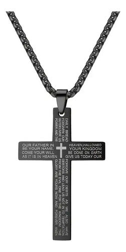 Corrente Masculina Aço Inox Pingete Cruz Preta Prata 60 Cm