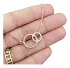 Colar Pedra Zirconia Círculo Duplo Aliança Folheado Ouro 18k
