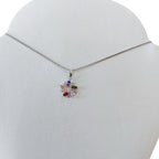 Colar Pedra Zirconia Colorida Flor Semijoia Folheado A Ródio