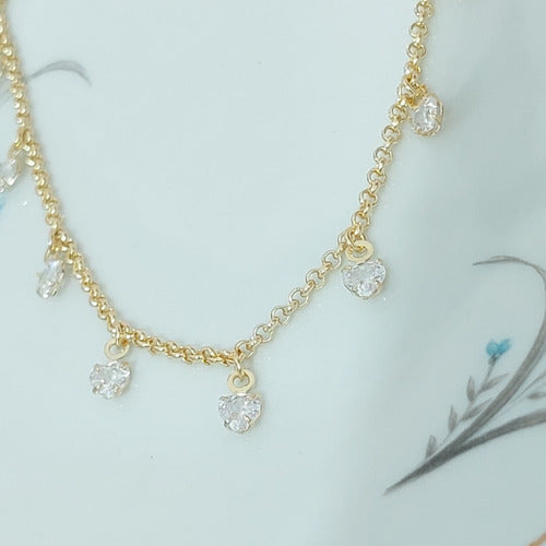 Pulseira Bracelete Dourada  Banhado A Ouro Zirconia Coração