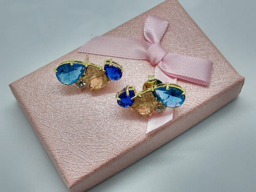 Brinco Ear Cuff Pedra Colorido Zirconia Fusion Dourado Festa