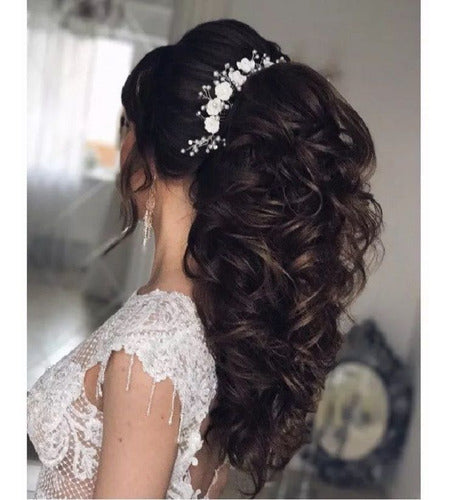 Tiara Enfeite Arranjo Cabelo Noiva Dama Perola Flor Strass