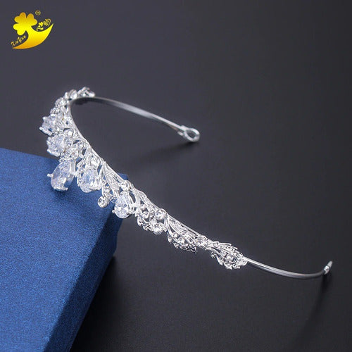 Coroa Tiara Cabelo Noiva Prata Princesa Zirconia Strass Gota