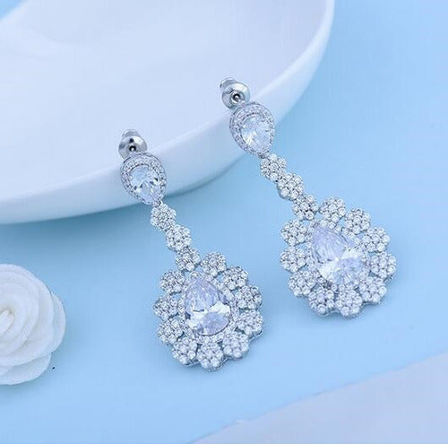 Brinco Noiva Pedra Zirconia Prata Festa Debutante Luxo