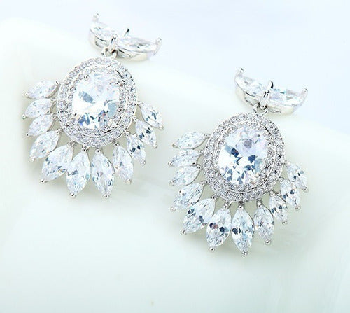 Brinco Noiva Pedra Zirconia Prata Festa Debutante Luxo