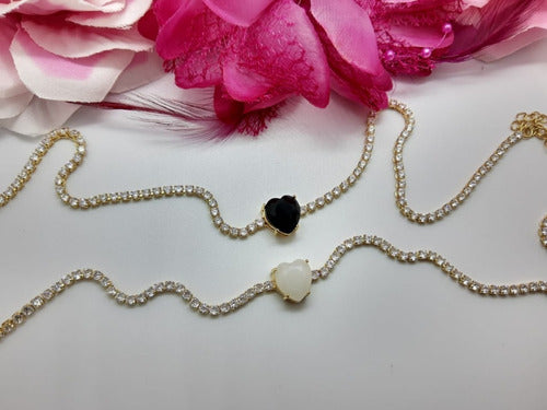 Colar Chocker Zirconia Coração Vermelho Preto Branco Riviera