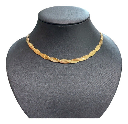 Colar Fita Trançado Duplo Largo Dourado Ou Prata Aço Inox