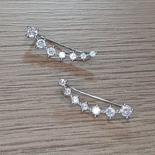 Brinco Ear Cuff Noiva Pedra Zirconia Prata Debutante Festa