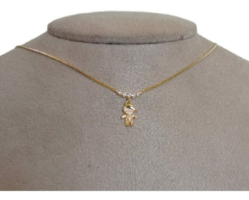 Colar Menino Pedra Zirconia Dourado F. Ouro 18k Semi Joia