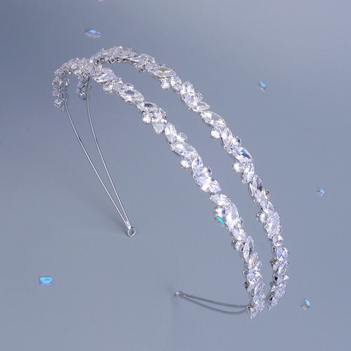 Tiara Dupla Porta Coque Cabelo Noiva Prata Zirconia Luxo