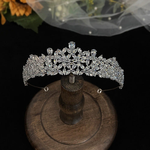 Coroa Tiara Porta Coque Cabelo Noiva Prata Pedra Zirconia