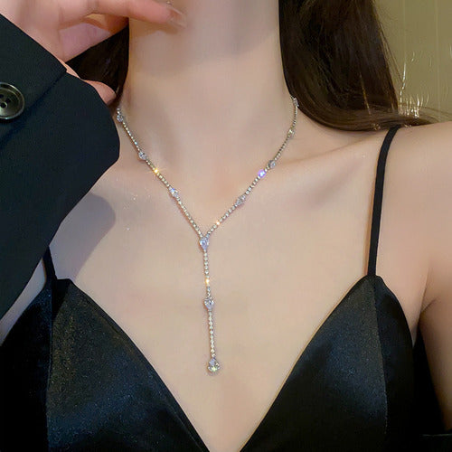 Colar Gravatinha Pedra Zirconia Prata Noiva Festa Gota Forma