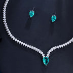 Conjunto Colar Chocker Riviera Gota E Brinco Zircônia Verde