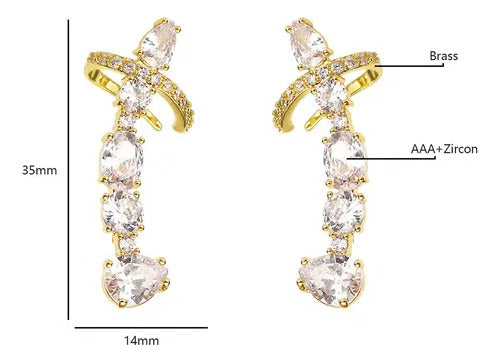 Brinco Ear Cuff Noiva Pedra Zirconia Dourado Festa Debutante