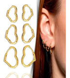 Trio Brinco Argola Coração Dourado Folheado A Ouro 18k
