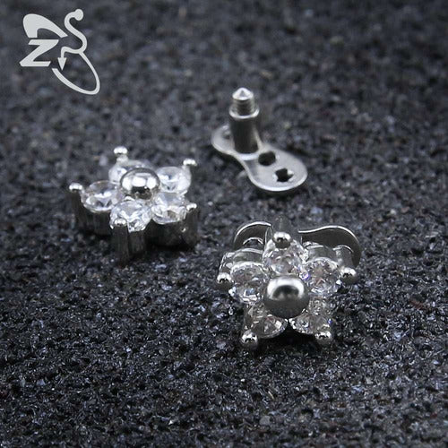 Piercing Microdermal Zirconia Pedra Coração Estrela Cruz Flo