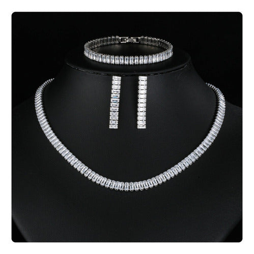 Colar Chocker Riviera Brinco Pulseira Noiva Zircônia Festa