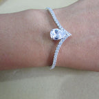 Pulseira Bracelete Prata Com Zircônia Noiva Debutante Gota