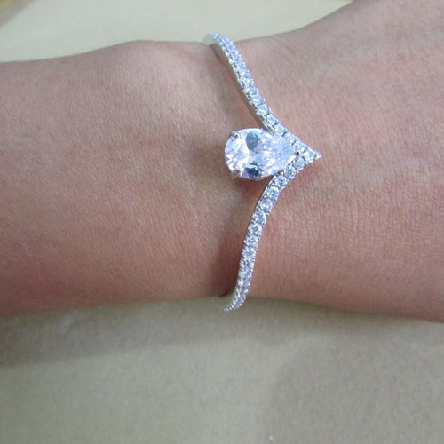 Pulseira Bracelete Prata Com Zircônia Noiva Debutante Gota