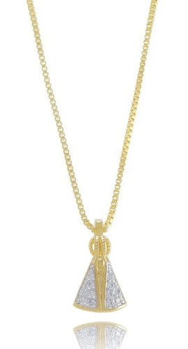 Colar Ns Aparecida Pedra Zirconia Semijoia Folheado Ouro 18k