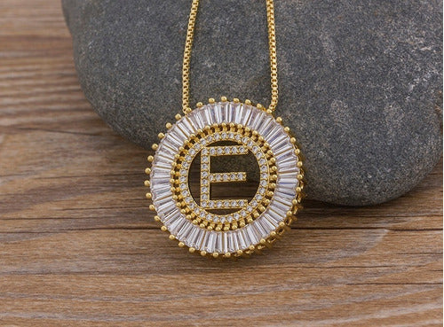 Colar Mandala Letra Pedra Zirconia Prata Semi Joia Grande