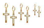 Trio Brinco Argola Com Pingente De Cruz Folheado Ouro 18k